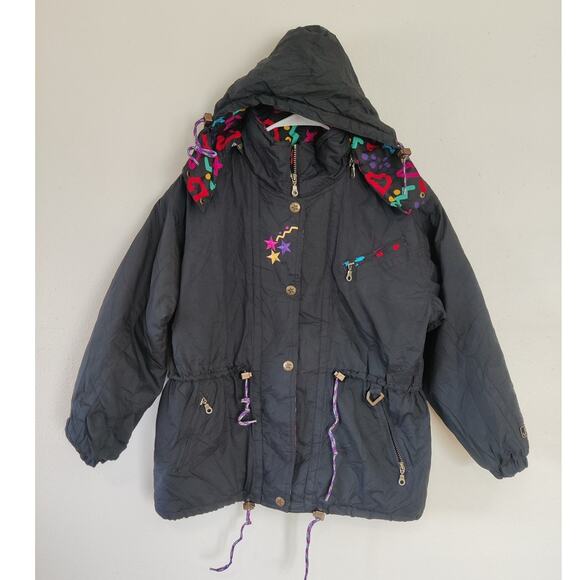 Vintage Jupa Sports Olympic Canada Ski Winter Jacket Sz 14 90's Black Snowboard - Picture 2 of 10